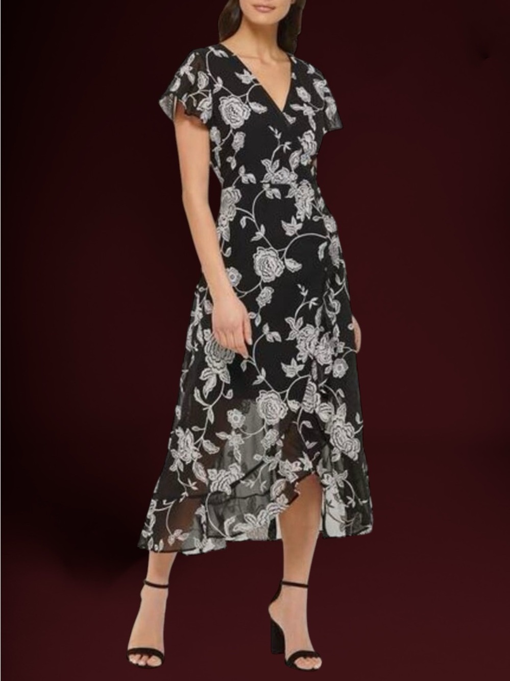 Kensie Dress Black & White Floral Embroidered Midi Dress - Size 8 - NWT